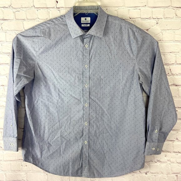 Ryan Seacrest Men's Gray w/ Blue Dots Long Sleeve Shirt. Sz: 17 - 34/35 - Picture 1 of 10